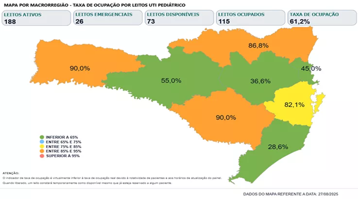 Mapas mostram taxa de ocupação de Leitos de UTI em SC 3 mapa saude2