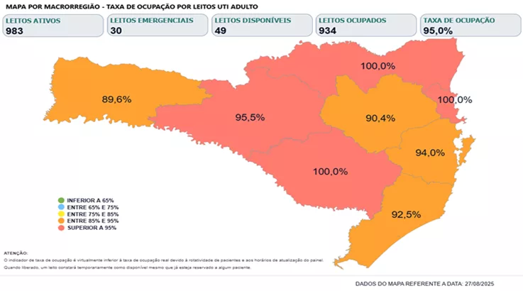 Mapas mostram taxa de ocupação de Leitos de UTI em SC 5 mapa saude4