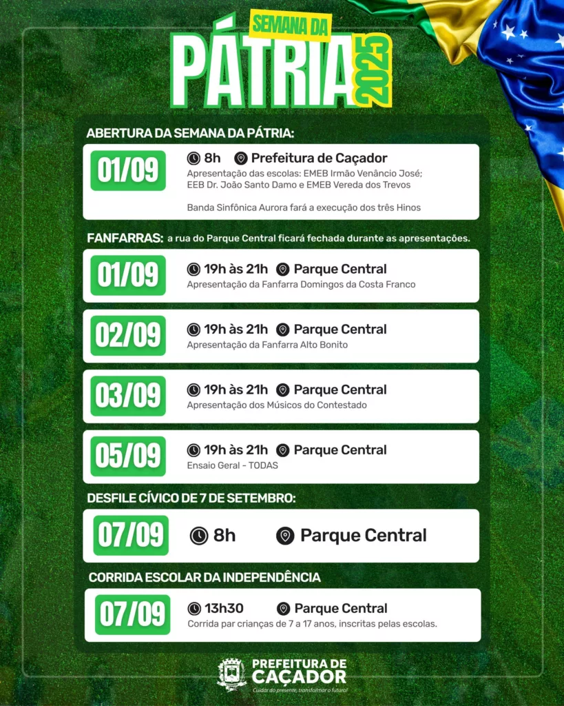 Prefeitura de Caçador promove programação para a Semana da Pátria 2025 2 setembro2 1