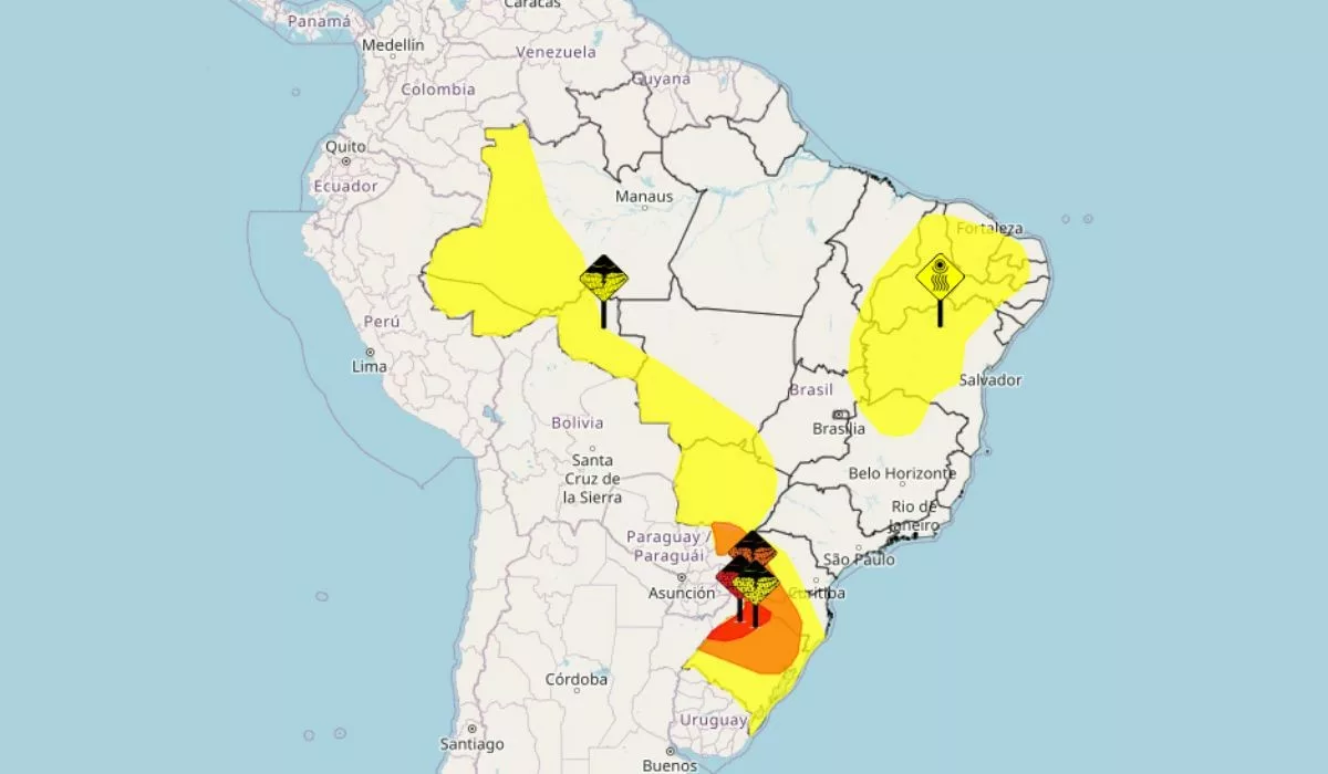 Caçador está na rota de temporais nas próximas horas 1 mapa